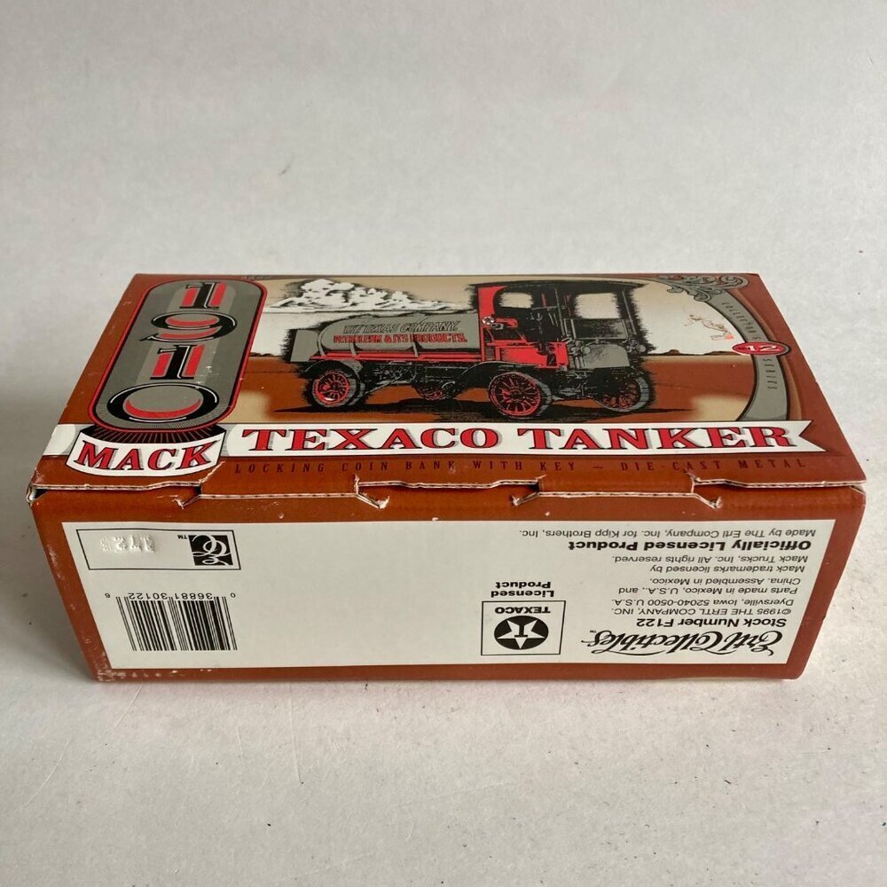 Vintage Ertl 1910 Mack Texaco Tanker Truck Diecast Coin Bank w/ KEY! - Picture 7 of 7